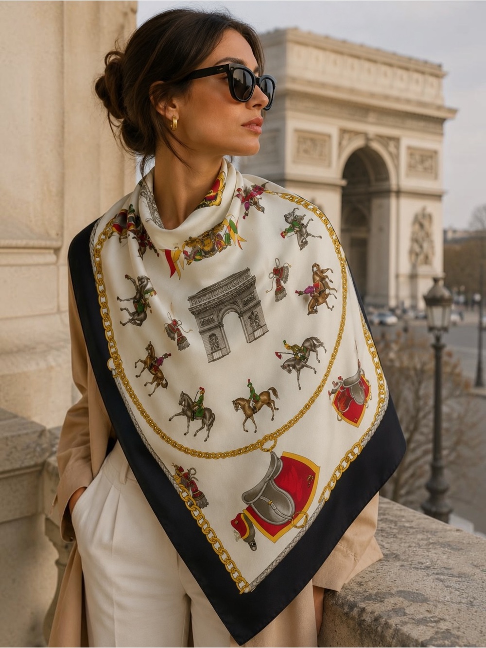 Vintage CELINE Paris Equestrian Silk Scarf w/ Original Presentation Sleeve